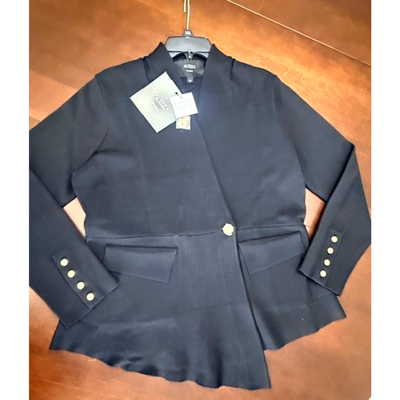 NWT Aleeza Paris Marcey Black Gold Buttons Luxury Knit Blazer Size 1X MSRP $250 - Picture 4 of 14
